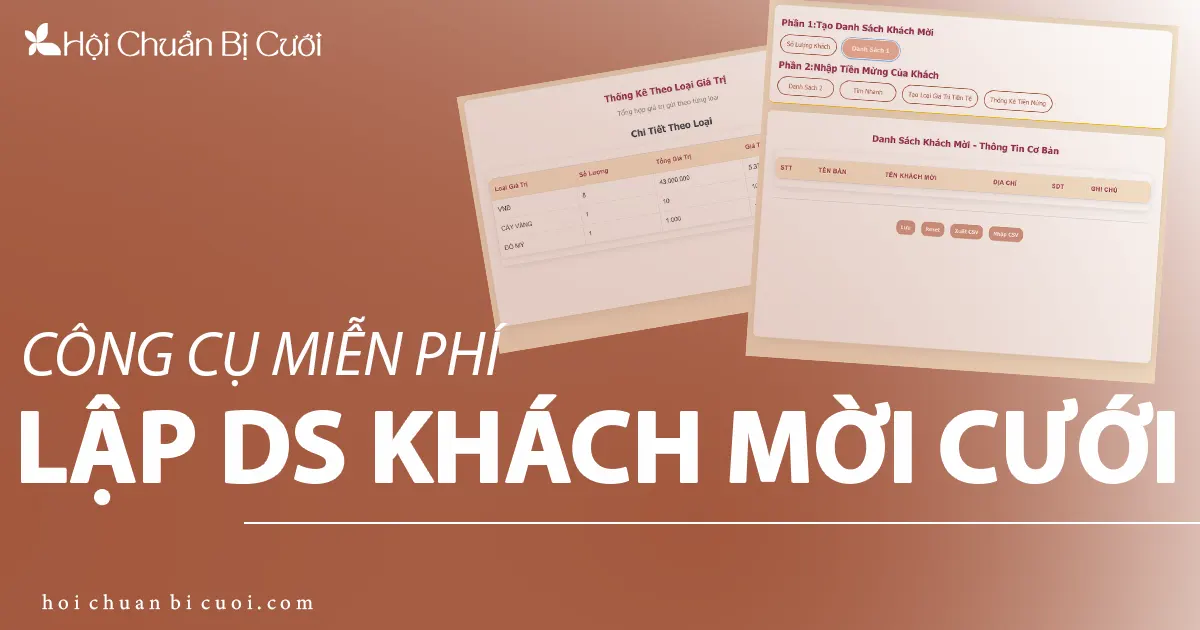 Công cụ tính chi phí đám cưới online miễn phí